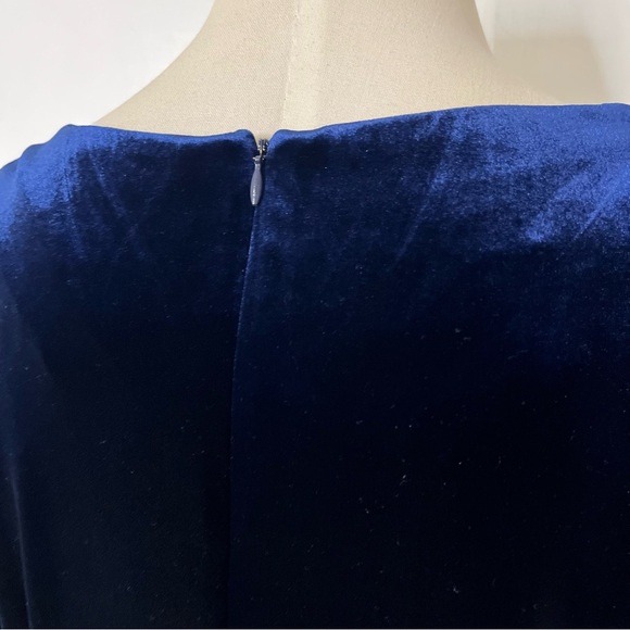 Vintage 80s90s Karin Stevens Blue Velvet Jewel Tone Rayon Maxi Dress - Picture 4 of 8
